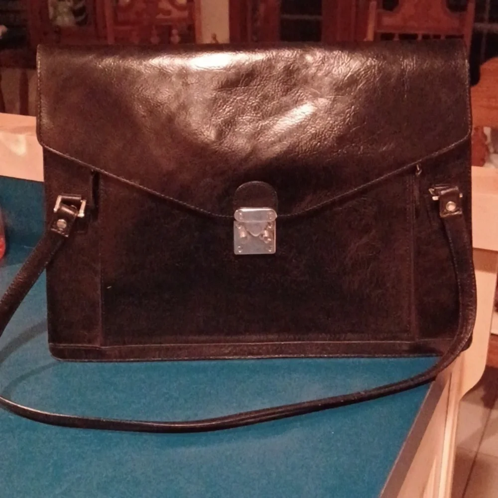 Wilsons Pelle Studio Genuine Leather Briefcase Black Vintage Hipster